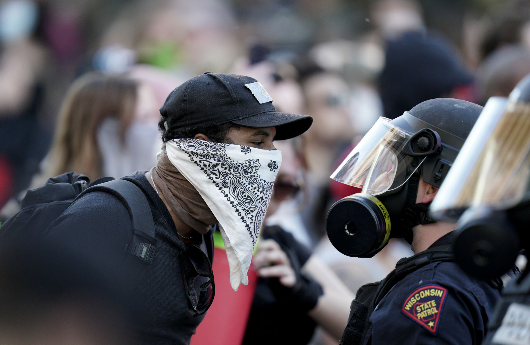 Protester confronts officer, May 30